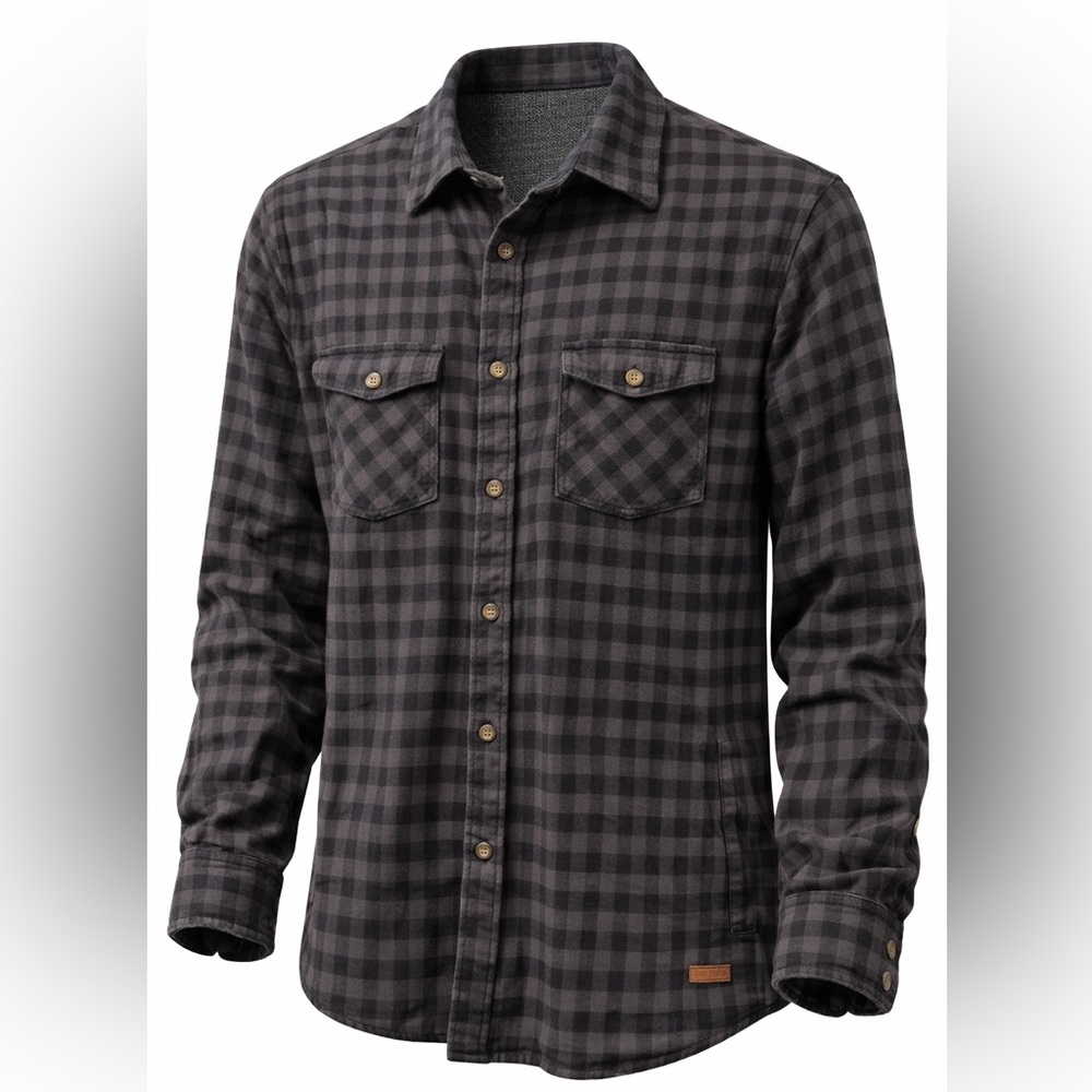 Voyager Men’s XXL Gray‎ Plaid Flannel Shirt Jacket Lined Cozy Shacket